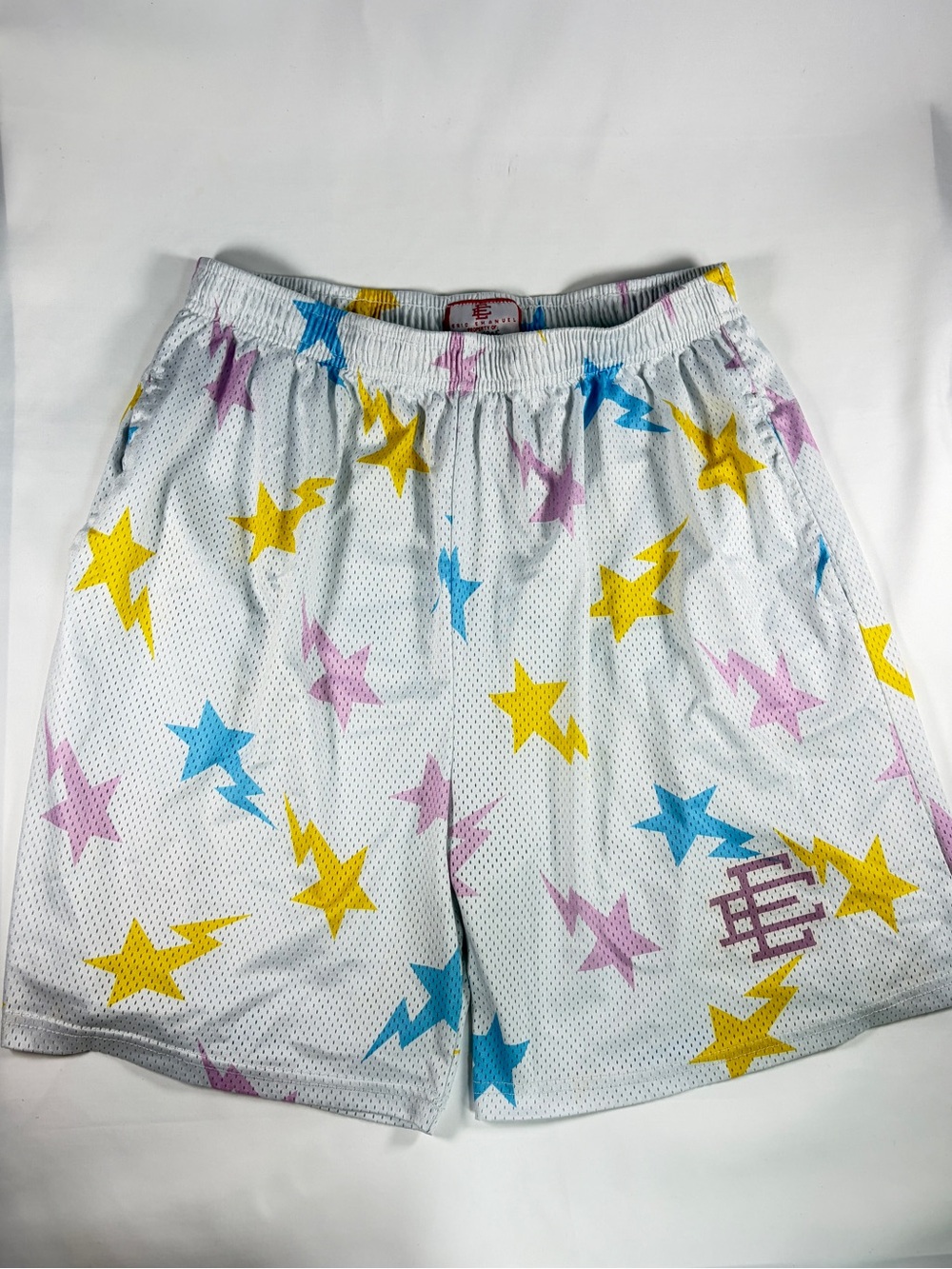 Eric Emanuel x BAPEE EE Basic Shorts in White Bapesta Star/Lighting Bolt